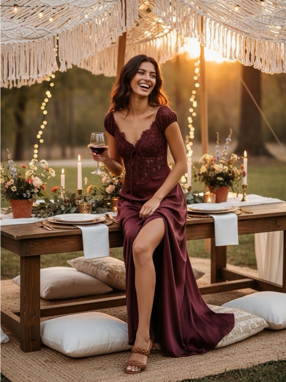 So In Love Burgundy Lace Maxi Dress